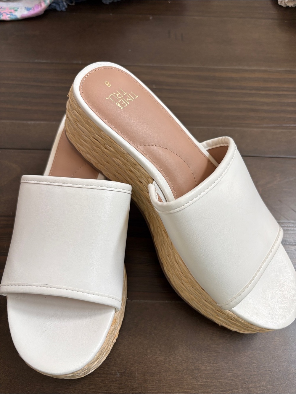 Time and Tru Cream White Platform Slide Sandals